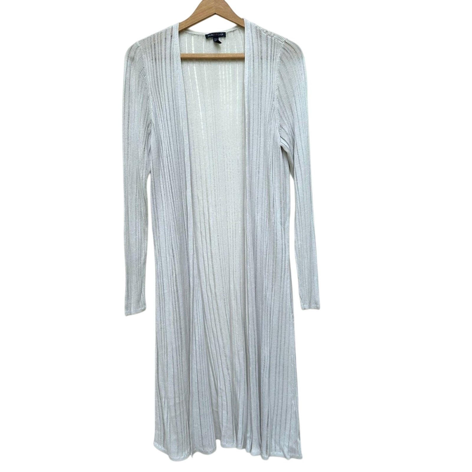 Eileen Fisher Bone Linear Knit Tencel Drape Ling Cardigan Xs